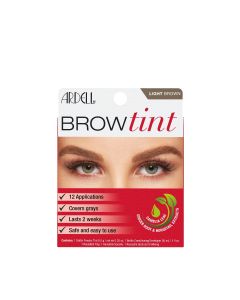 A box of Ardell Brow Tint - Light Brown, with a photo of the salon-quality result 