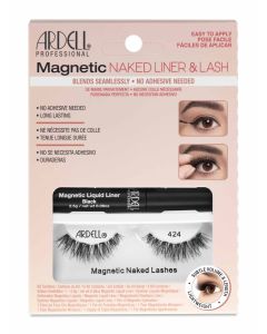 Front view of Ardell's Magnetic Naked Liner & Lash 424 wall-hook ready retail pack with printed label text and information 