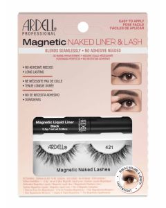 Front view of Ardell's Magnetic Naked Liner & Lash 421 wall-hook ready retail pack with printed product details and information 