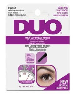 Back of Ardell DUO Quick-Set Striplash Adhesive - Dark box with application and removal instructions in different languages