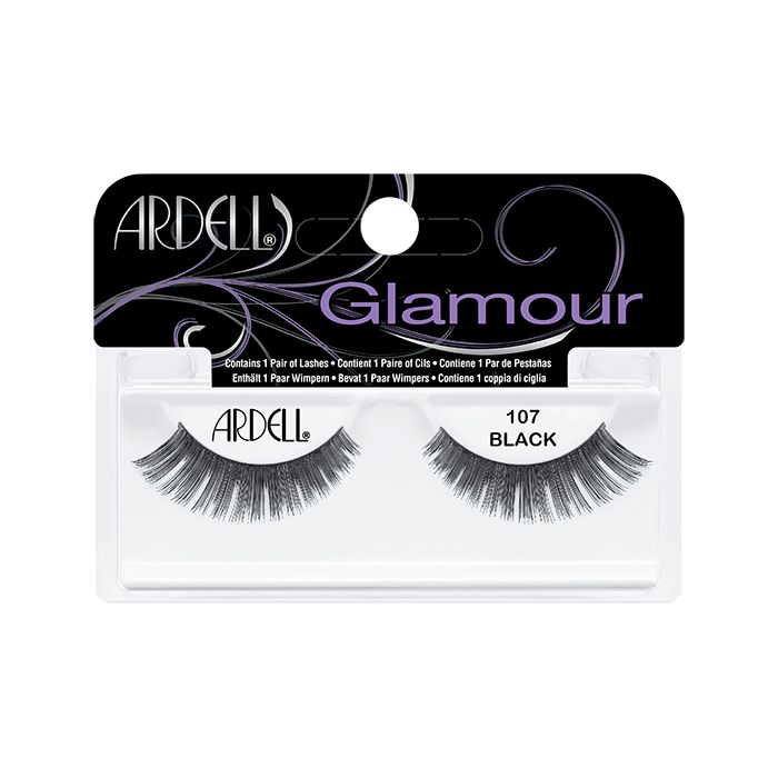 Front view of an Ardell Natural 107 false lashes set in complete retail wall hook packaging