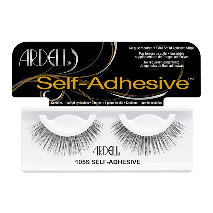A single pair of Ardell Self Adhesive 105 Upper & Under Lashes for the left & right eye placed on its retail wall hook 