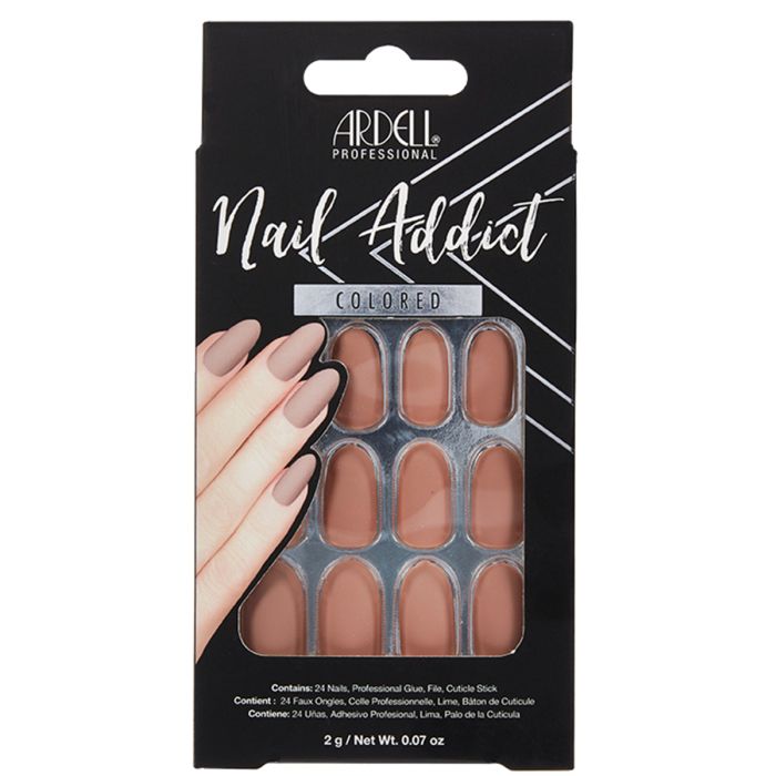 A front view of Ardell Nail Addict Artificial Nail -  Barely There Nude in packaging