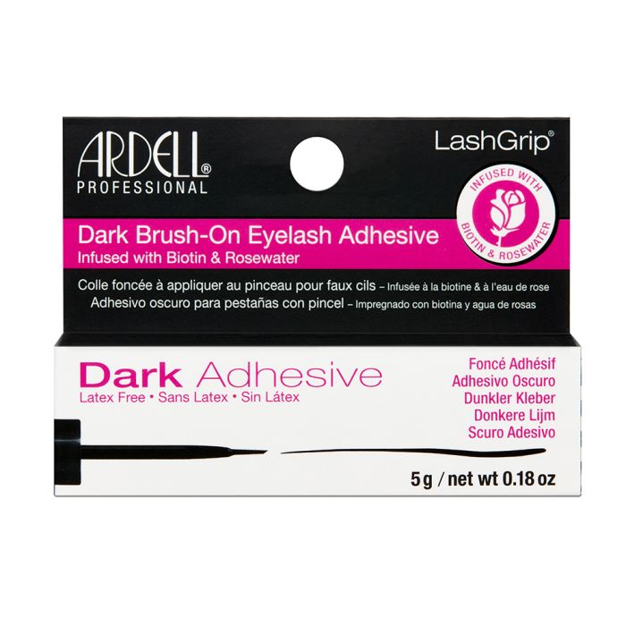 Front view of Ardell LashGrip Brush-On Lash Adhesive Infused with Biotin & Rosewater in a complete retail wall hook packaging