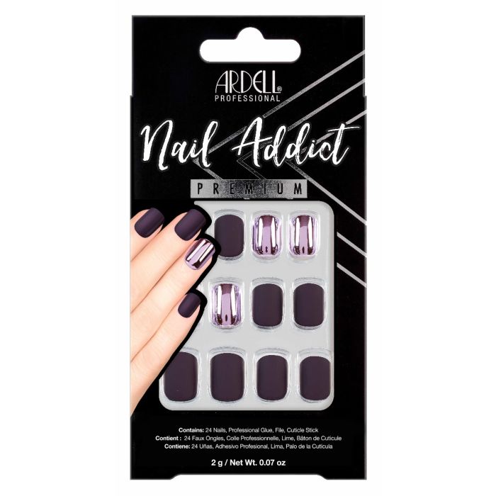 Ardell Nail Addict Premium Nail Set, Burgundy Chrome color shade retail box