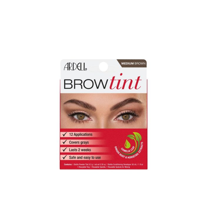 Front view of Ardell Brow Tint Medium Brown retail wall hook box packaging