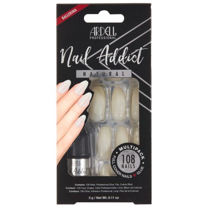 Front view of Ardell Nail Addict Natural Ballerina Multipack in a wall-hook retail packaging