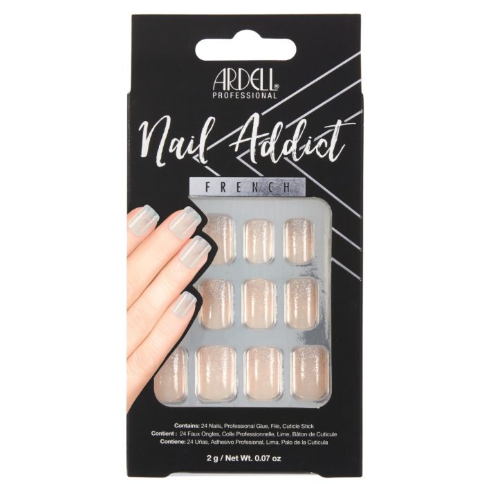 Front of Ardell Nail Addict in French Glitter color shade retail pack with label text