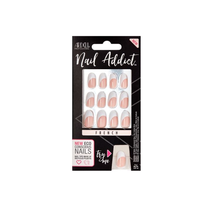Front of Ardell Nail Addict Eco Crescent Frenchstyle in retail box with printed text