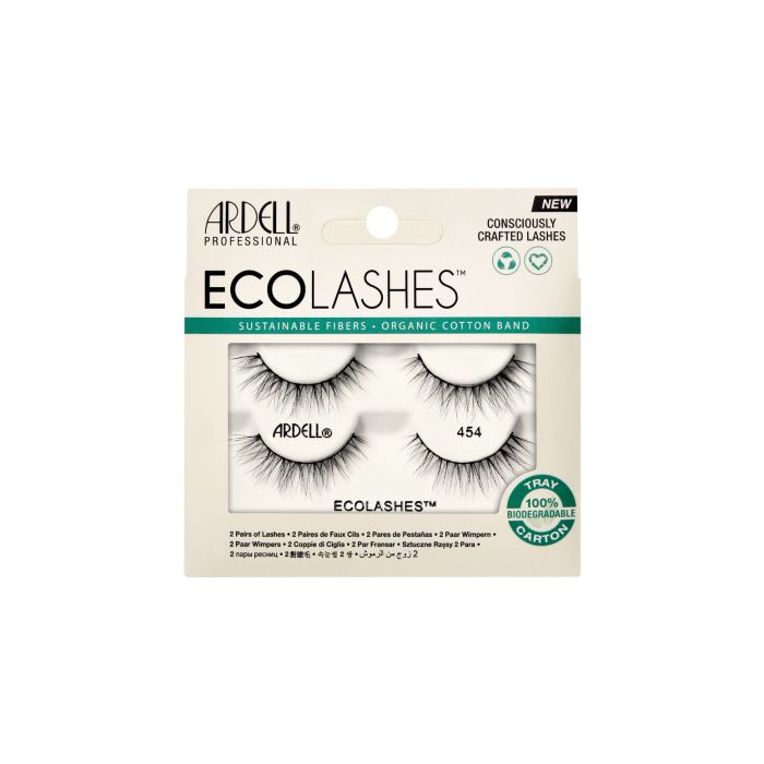 Front facing of Ardell's Eco Lashes 454 2 pack retail packaging with printed label and product information 