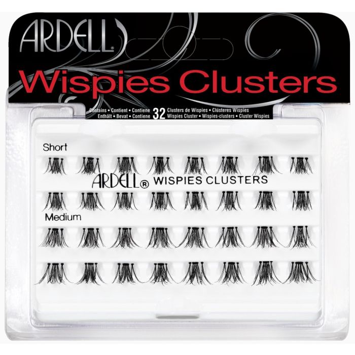 A Combo Pack of 32 lash Ardell Wispies Clusters Individuals inside its retail packaging which is short & medium length lightweight