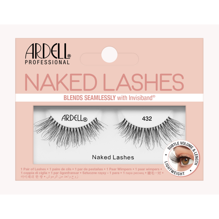 Ardell Naked Lashes 432 placed in retail packaging with product details and information