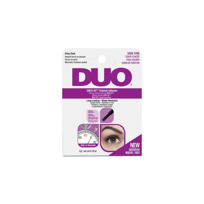 Back of Ardell DUO Quick-Set Striplash Adhesive - Dark box with application and removal instructions in different languages