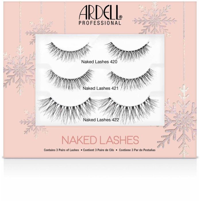 Front view of Naked Lashes 3 pair Gift Set in sealed packaging with the printed label of Naked Lashes # 420, 421 & 422.