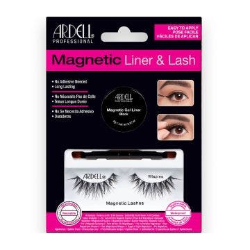 Ardell, Magnetic, Liner & Lash Kit, Wispies in packaging showing magnetic gel liner, applicator brush, & false lashes