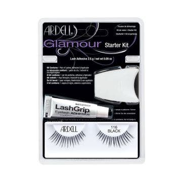 Front view of an Ardell Starter Kit - Natural 116 Lash in a complete retail packaging showing lashes, adhesive, & applicator