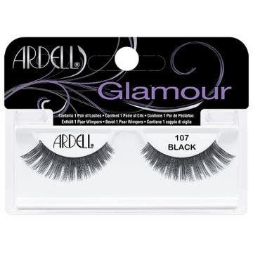 Front view of an Ardell Natural 107 false lashes set in complete retail wall hook packaging