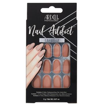 A front view of Ardell Nail Addict Artificial Nail -  Barely There Nude in packaging