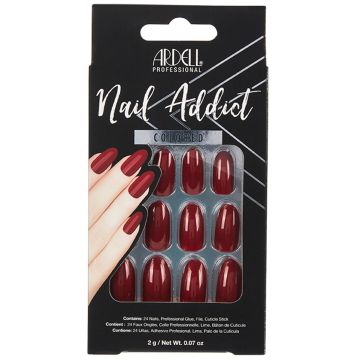 Front of Ardell, Nail Addict Premium Artificial Nail Set, Sip of Wine color in wall-hook ready packaging