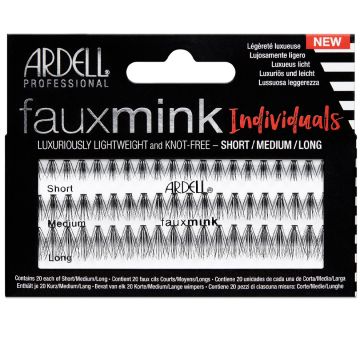 A Combo Pack of 60 individual enhanced lashes, Knot-Free Faux Mink by Ardell in different lengths - Short, Medium & Long