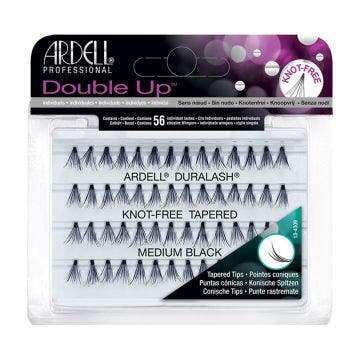 Front view of an Ardell Soft Touch Double Up Individuals Medium faux lashes with tapered tips set in retail packaging