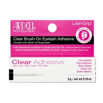 Front view of Ardell LashGrip Brush-On Lash Adhesive Infused with Biotin & Rosewater in a complete retail wall hook packaging