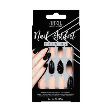 Front view of 2g Ardell Nail Addict black and pink with Studs in packaging