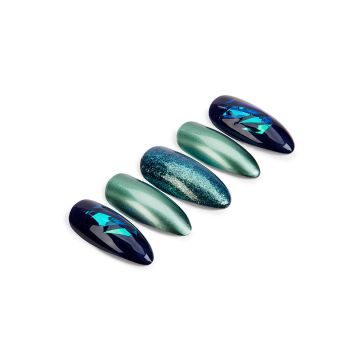 Ardell, Nail Addict Premium Artificial Nail Set, Green Glitter Chrome