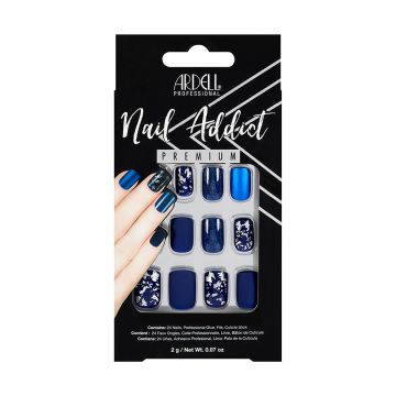 A front view of Ardell Nail Addict Artificial Nail - Matte Blue color in packaging