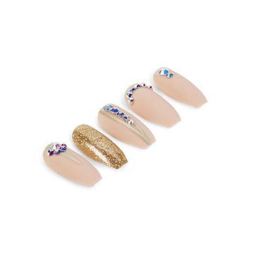 Ardell Nail Addict Artificial Nail - Nude Jeweled gold glitter nails