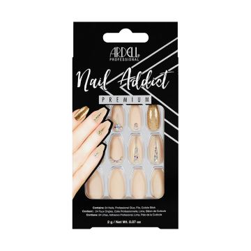 a front view of Ardell Nail Addict Artificial Nail -Nude Jeweled in packaging