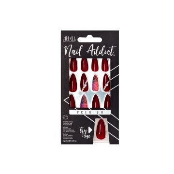 Frontage of Ardell Nail Addict Studded Snakeskin color shade placed in a wall-hook ready retail pack  with label text