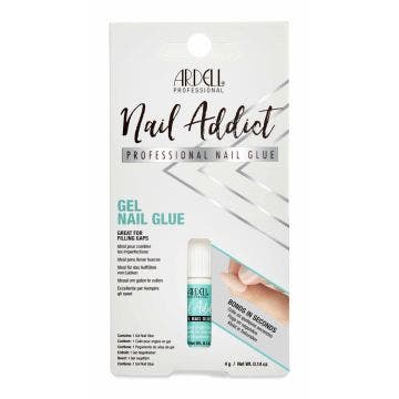 Front-facing of Ardell Nail Addict Gel Nail Glue wall-hook ready packaging with text in three different languages