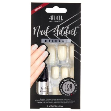 Frontage of Ardell Nail Addict Natural Squared Multipack in a wall-hook retail packaging