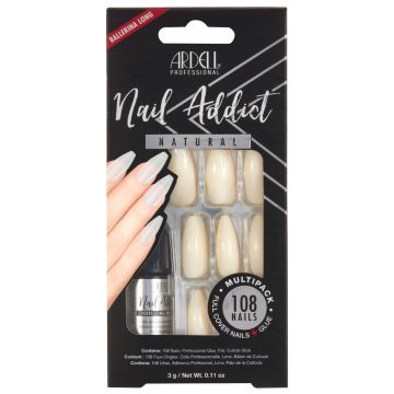 Frontage of Ardell Nail Addict Natural Ballerina Long Multipack wall-hook ready packaging
