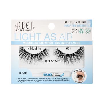 Front-facing of Ardell's Light As Air 523  wall-hook ready retail packaging with printed product information 