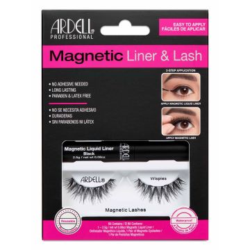 Front view of full Ardell, Magnetic Liquid Liner & Lash Kit, Wispies set in complete retail wall hook packaging