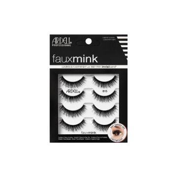 Four pairs of Ardell Fauxmink Lash 815 placed into its retail packaging with features written on it