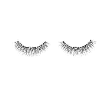 Close-up of a floating Ardell Naked Lash 420 faux lash for the right and left eye featuring its clustered lash fibers