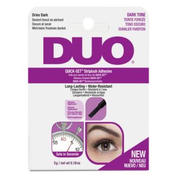 Back of Ardell DUO Quick-Set Striplash Adhesive - Dark box with application and removal instructions in different languages