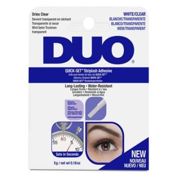 Back of Ardell DUO Quick-Set Strip Lash Adhesive - Clear box with application and removal instructions in different languages