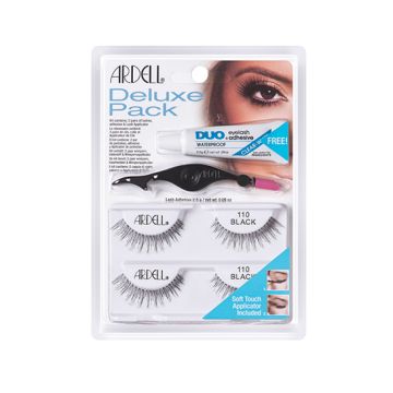 Ardell Deluxe Pack package with two pairs of 110 lashes, DUO adhesive and soft touch applicator