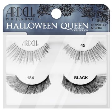 Ardell Halloween Queen 2 Pack 45 & 184 front view displaying 2 pairs of faux lashes labelled with their model number
